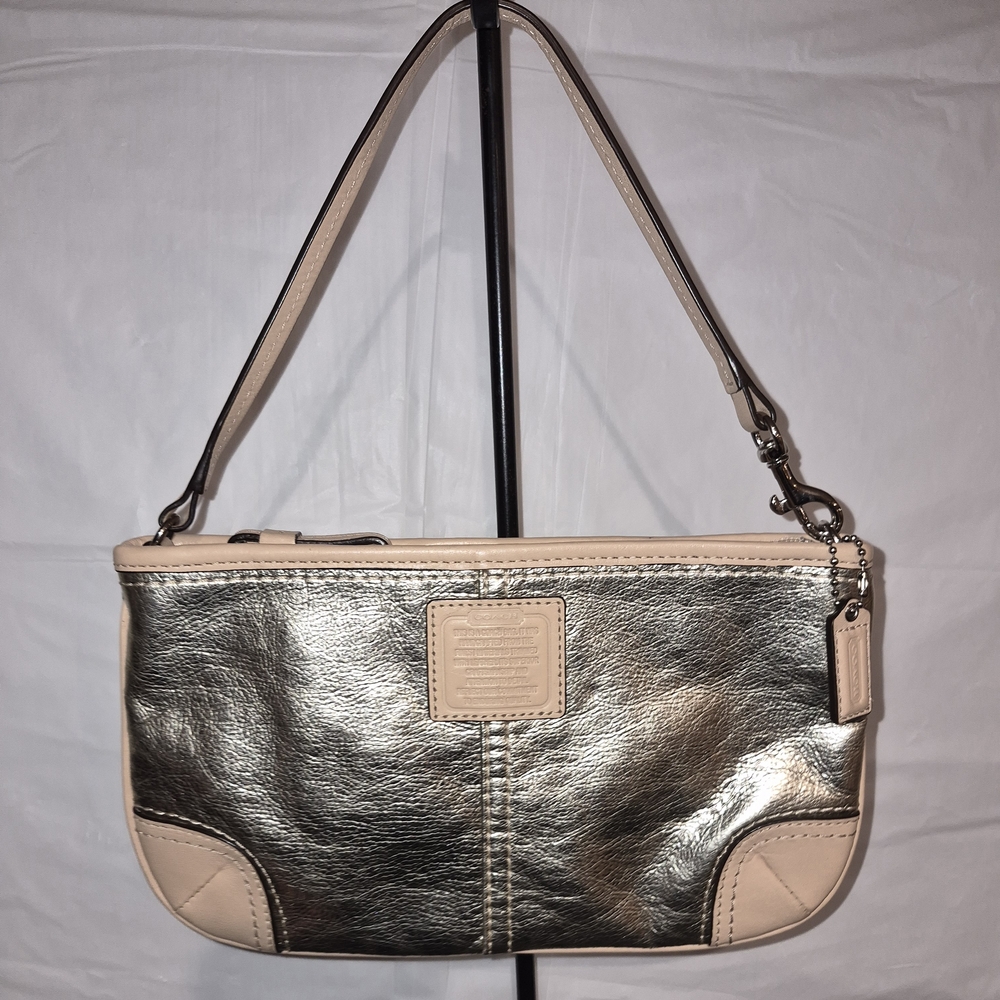 NWOT Coach Metallic Leather Mini Top Handle Bag